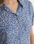 defox Rochie Cămașă Bleumarin Bumbac Florală cu poale evazate Jerilsa