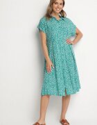 defox Rochie Cămașă Verde închis din bumbac cu flori cu poale evazate Jerilsa
