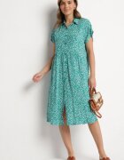 defox Rochie Cămașă Verde închis din bumbac cu flori cu poale evazate Jerilsa