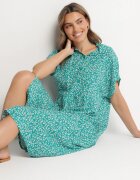 defox Rochie Cămașă Verde închis din bumbac cu flori cu poale evazate Jerilsa