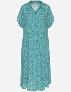 defox Rochie Cămașă Verde închis din bumbac cu flori cu poale evazate Jerilsa