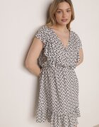 defox Rochie Cloche Albă din Bumbac cu Imprimeu Floral cu Nasturi Ronelle