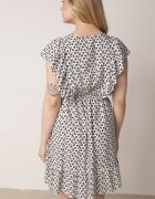 defox Rochie Cloche Albă din Bumbac cu Imprimeu Floral cu Nasturi Ronelle
