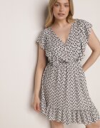 defox Rochie Cloche Albă din Bumbac cu Imprimeu Floral cu Nasturi Ronelle