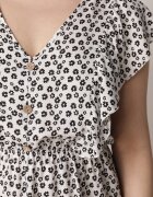 defox Rochie Cloche Albă din Bumbac cu Imprimeu Floral cu Nasturi Ronelle