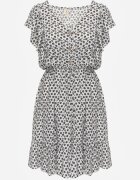 defox Rochie Cloche Albă din Bumbac cu Imprimeu Floral cu Nasturi Ronelle