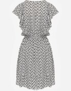 defox Rochie Cloche Albă din Bumbac cu Imprimeu Floral cu Nasturi Ronelle