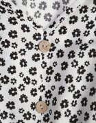 defox Rochie Cloche Albă din Bumbac cu Imprimeu Floral cu Nasturi Ronelle