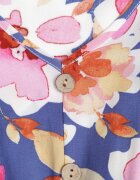 defox Rochie Cloș Albastru-Roz din Bumbac cu Imprimeu Floral cu Elastic în Talie cu Volane Nelsara