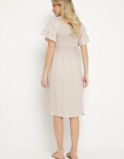 defox Rochie Cloș Bej deschis din Bumbac cu Mâneci Bufante și Bust Elastic Veliova