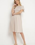 defox Rochie Cloș Bej deschis din Bumbac cu Mâneci Bufante și Bust Elastic Veliova