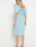 defox Rochie cloș de bumbac albastră deschisă cu mâneci bufante și top elastic Veliova