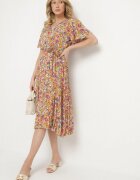 defox Rochie Cloș Galbenă cu Imprimeu floral cu Decolteu petrecut Plisată Lanasira
