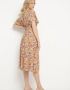defox Rochie Cloș Galbenă cu Imprimeu floral cu Decolteu petrecut Plisată Lanasira