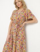 defox Rochie Cloș Galbenă cu Imprimeu floral cu Decolteu petrecut Plisată Lanasira