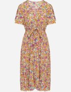 defox Rochie Cloș Galbenă cu Imprimeu floral cu Decolteu petrecut Plisată Lanasira