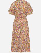 defox Rochie Cloș Galbenă cu Imprimeu floral cu Decolteu petrecut Plisată Lanasira