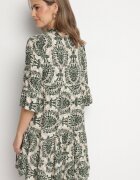 defox Rochie Cloș Verde închis din Bumbac cu Volane cu Model Ornamental Lanoreth