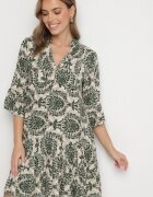 defox Rochie Cloș Verde închis din Bumbac cu Volane cu Model Ornamental Lanoreth