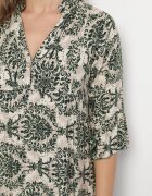 defox Rochie Cloș Verde închis din Bumbac cu Volane cu Model Ornamental Lanoreth