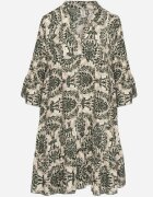 defox Rochie Cloș Verde închis din Bumbac cu Volane cu Model Ornamental Lanoreth