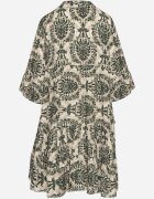 defox Rochie Cloș Verde închis din Bumbac cu Volane cu Model Ornamental Lanoreth
