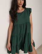 defox Rochie Cloș Verde închisă cu Volane Închisă la gât Rettesa