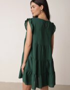 defox Rochie Cloș Verde închisă cu Volane Închisă la gât Rettesa