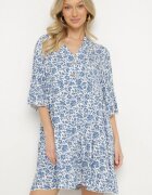 defox Rochie De Bumbac Alb-Albastră Cu flori Cu o croială evazată Jenaleira