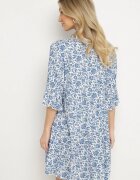 defox Rochie De Bumbac Alb-Albastră Cu flori Cu o croială evazată Jenaleira