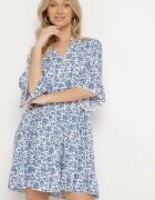defox Rochie De Bumbac Alb-Albastră Cu flori Cu o croială evazată Jenaleira