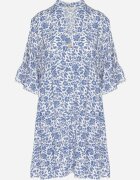 defox Rochie De Bumbac Alb-Albastră Cu flori Cu o croială evazată Jenaleira