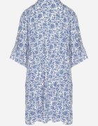 defox Rochie De Bumbac Alb-Albastră Cu flori Cu o croială evazată Jenaleira