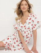 defox Rochie de Bumbac Albă cu croială evazată cu imprimeu cireșe Folelia