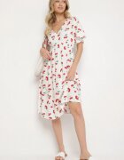 defox Rochie de Bumbac Albă cu croială evazată cu imprimeu cireșe Folelia