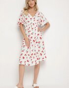 defox Rochie de Bumbac Albă cu croială evazată cu imprimeu cireșe Folelia