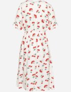 defox Rochie de Bumbac Albă cu croială evazată cu imprimeu cireșe Folelia