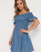 defox Rochie de bumbac Albastru deschis Tip spaniolă cu partea de sus încrețită Rialifea