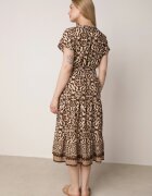 defox Rochie de bumbac maro cu decolteu în V cu nasturi cu talie elastică Kelea