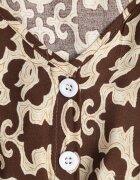 defox Rochie de bumbac maro cu decolteu în V cu nasturi cu talie elastică Kelea