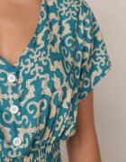 defox Rochie de bumbac mentă cu decolteu în V închisă cu nasturi cu elastic în talie Kelea