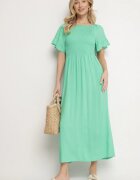 defox Rochie de bumbac verde deschisă cu umeri goi și bust elastic Niloviria