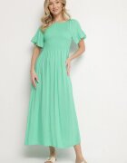 defox Rochie de bumbac verde deschisă cu umeri goi și bust elastic Niloviria