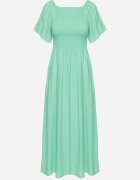 defox Rochie de bumbac verde deschisă cu umeri goi și bust elastic Niloviria