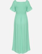 defox Rochie de bumbac verde deschisă cu umeri goi și bust elastic Niloviria