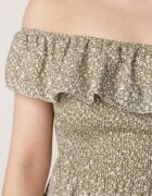 defox Rochie de bumbac verde închis cu decolteu spaniol și bust încrețit floral Samorea