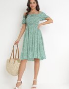 defox Rochie de bumbac verde spaniolă cu flori Rutani