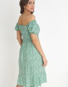 defox Rochie de bumbac verde spaniolă cu flori Rutani