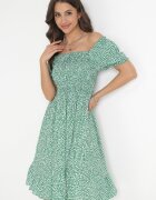 defox Rochie de bumbac verde spaniolă cu flori Rutani