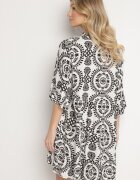 defox Rochie Din Bumbac Alb-Negru Cloș cu Nasturi Janisse